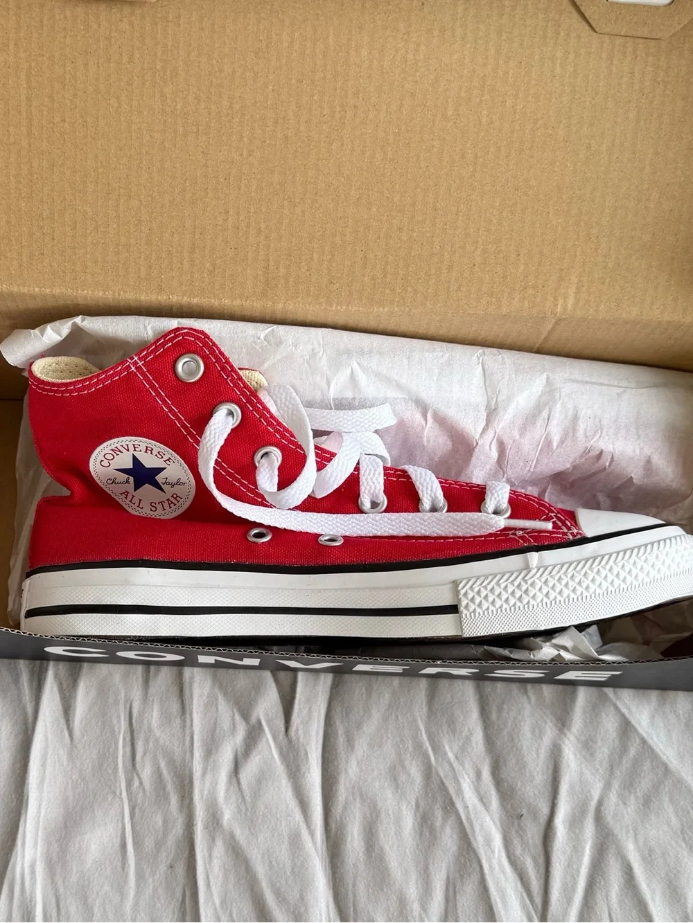 Converse Kids Red High-Top Canvas Sneakers with White Laces
